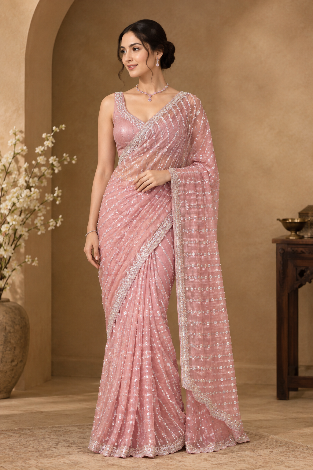 Blush Pink Embellished Designer Saree
