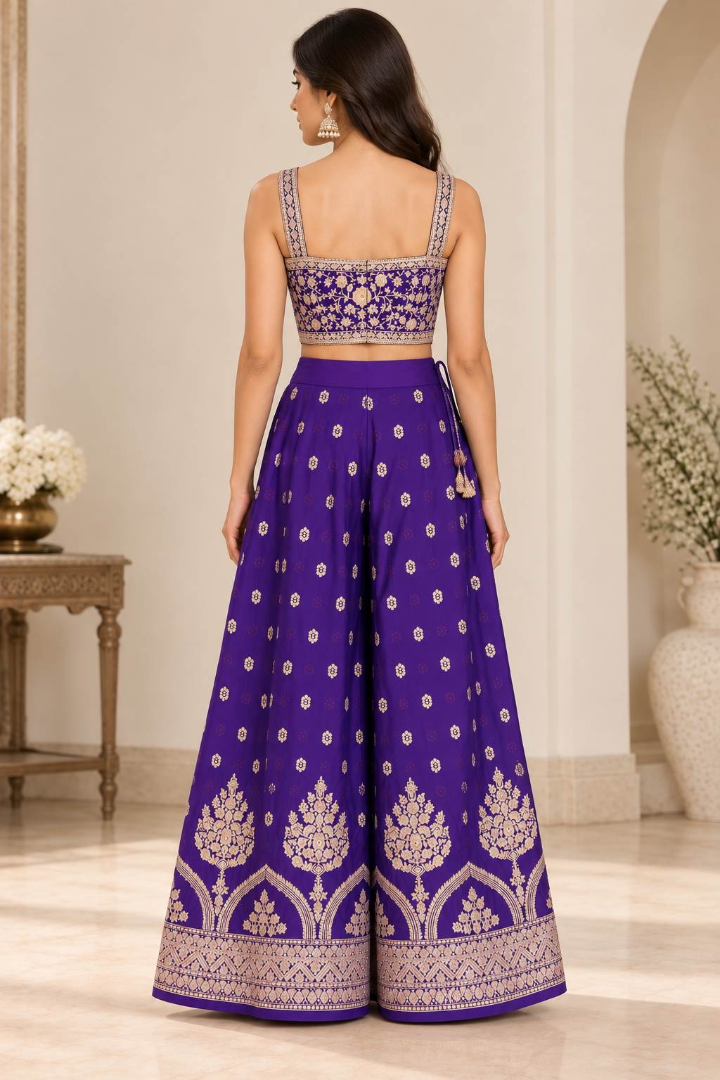 Royal Embroidered Palazzo Set with Sleeveless Jacket (Two Colors)