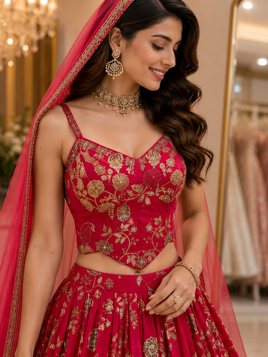 The Royal Bloom Corset Blouse Lehenga Set