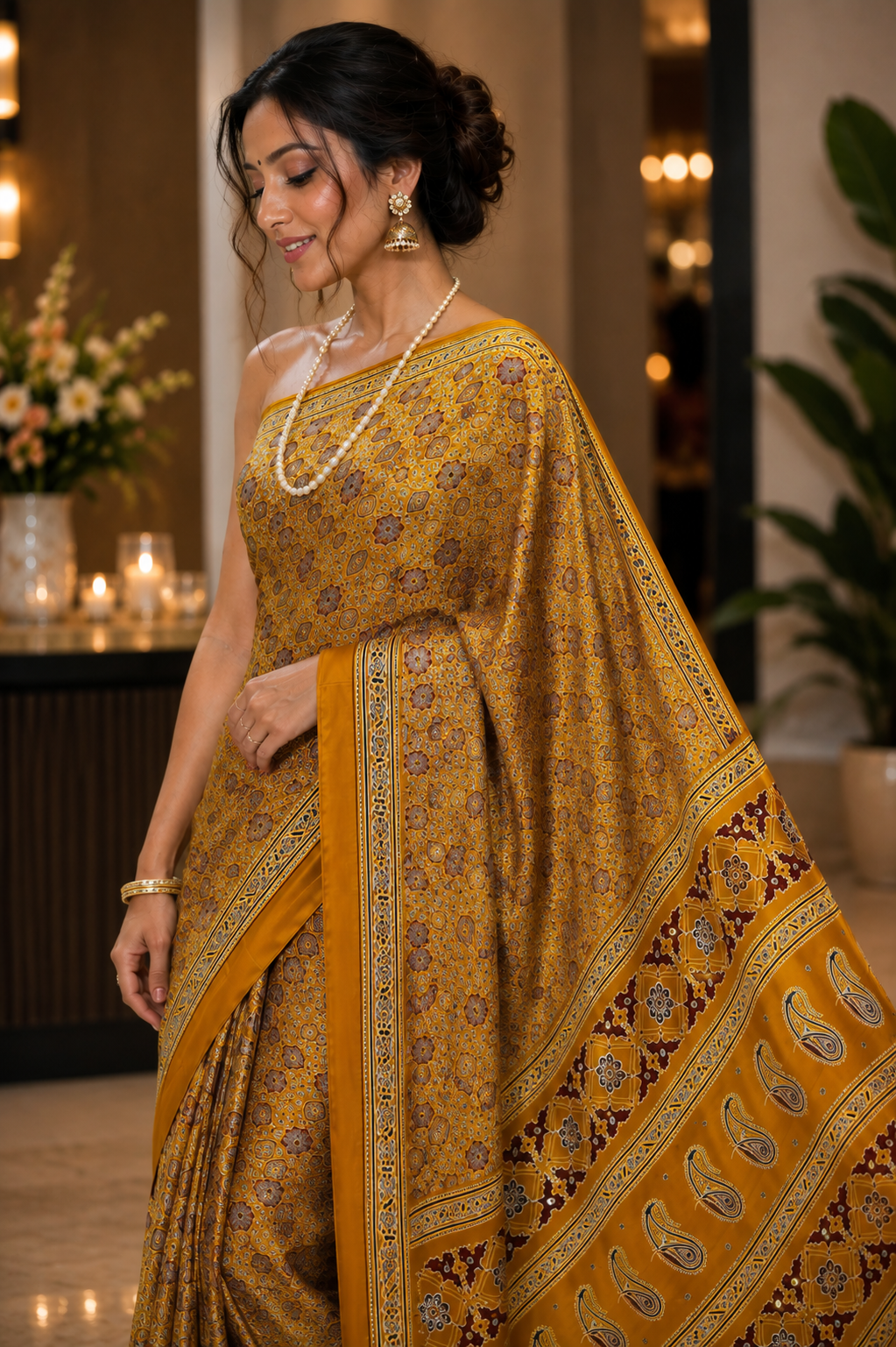 Mustard Gold Printed Saree