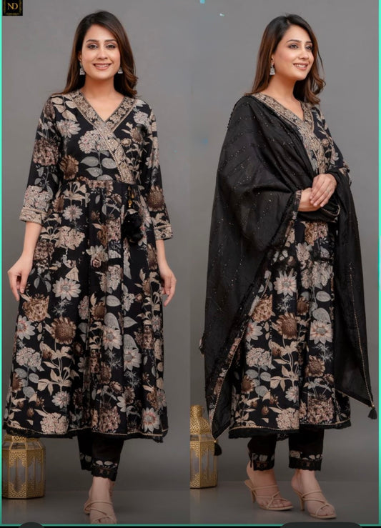 Floral Printed Resham & Zari Embroidered Kurta