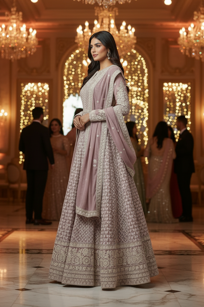 Beautiful baby pink chikankari anarkali dress