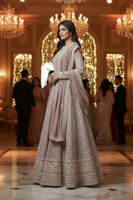 Beautiful baby pink chikankari anarkali dress