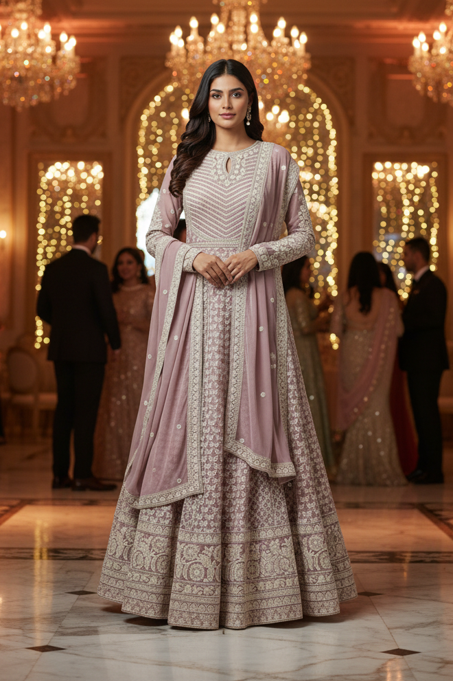 Beautiful baby pink chikankari anarkali dress