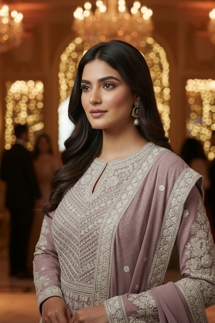 Beautiful baby pink chikankari anarkali dress