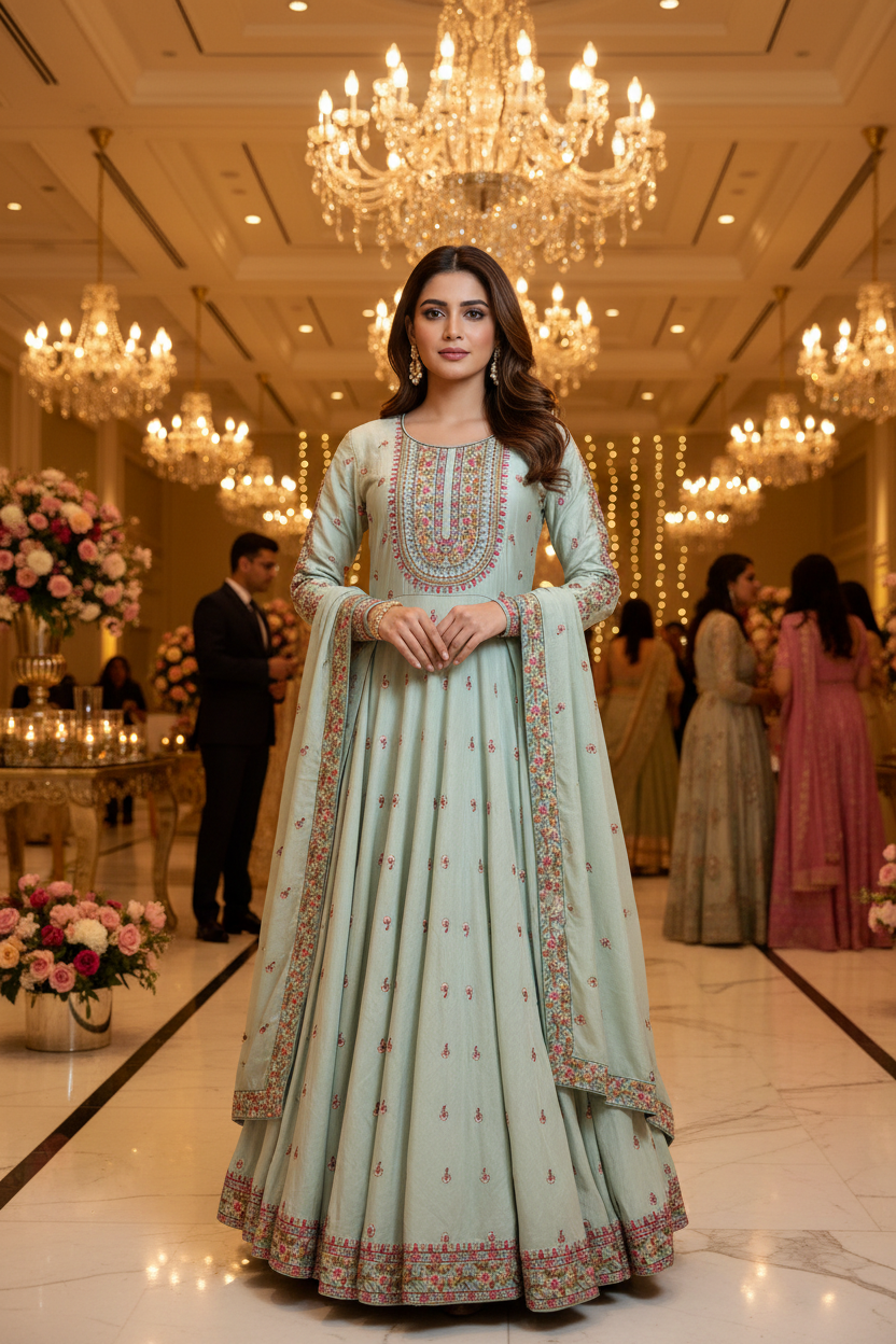 Eggshell cream Georgette Anarkali