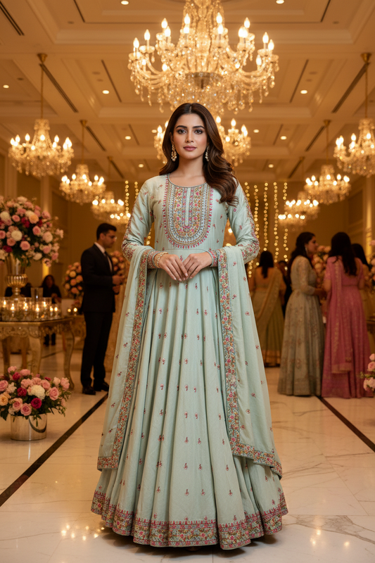 Eggshell cream Georgette Anarkali