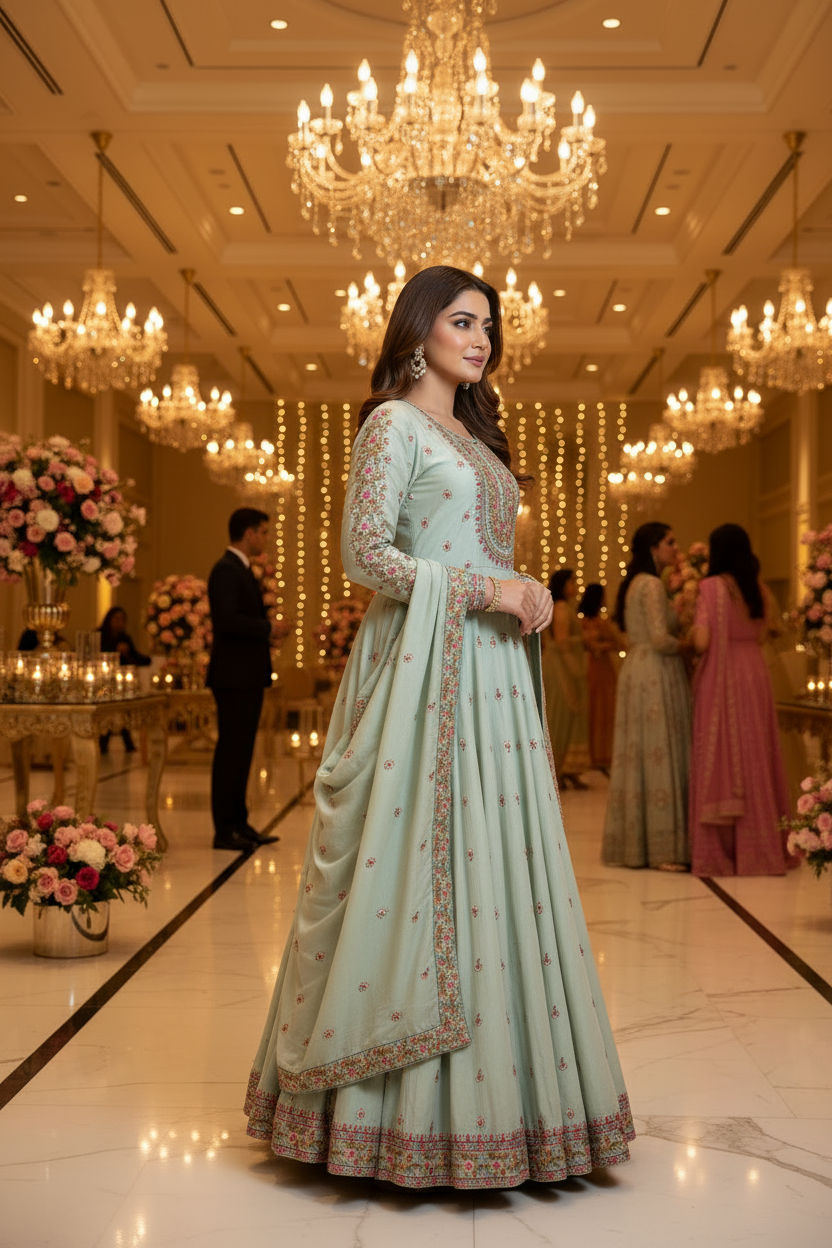 Eggshell cream Georgette Anarkali