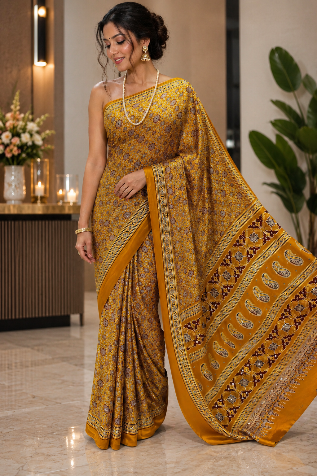 Mustard Gold Printed Saree