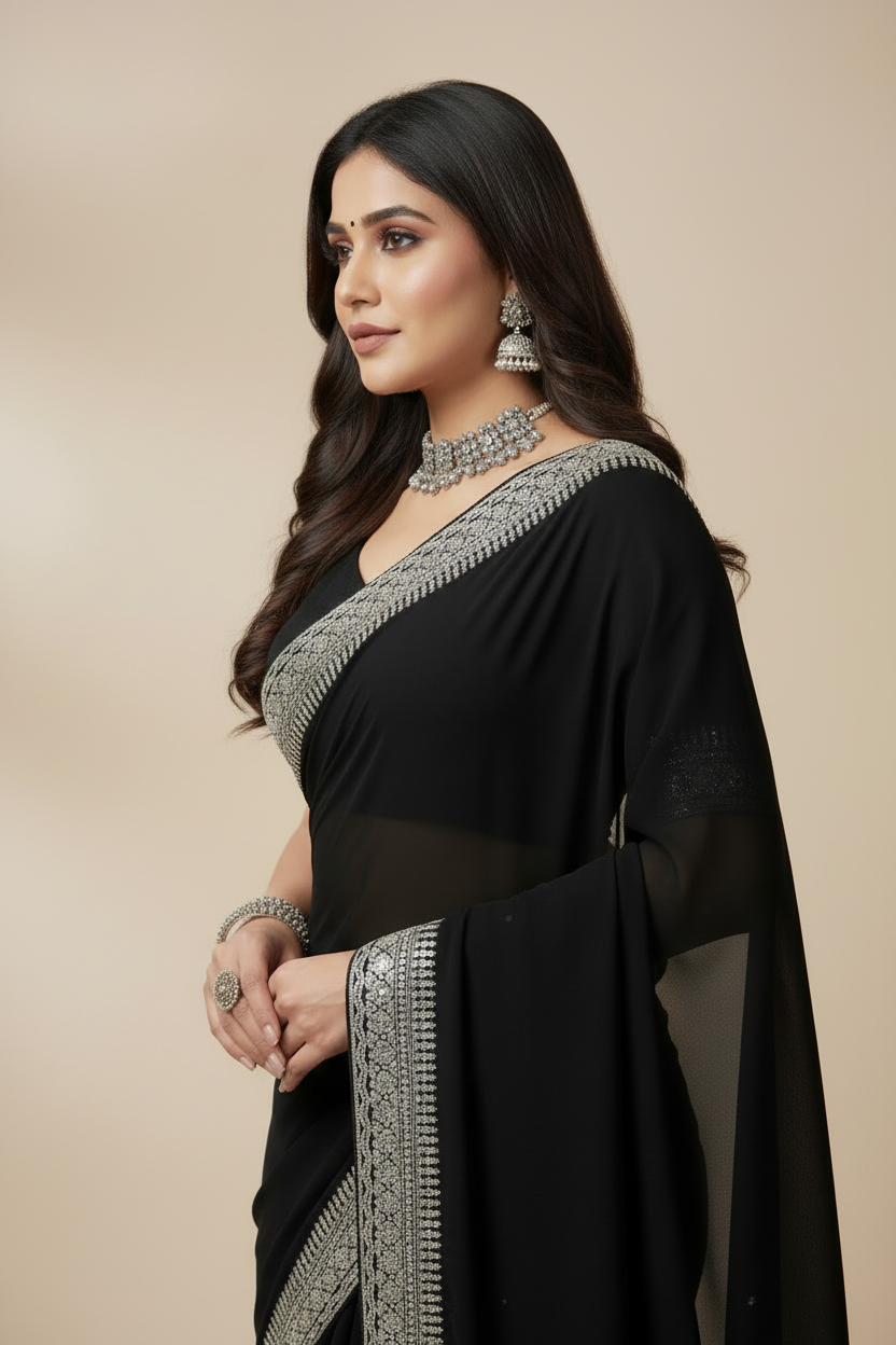 Midnight Noir Embroidered Saree