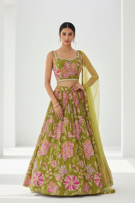 Stunning Olive green Lehenga Choli set