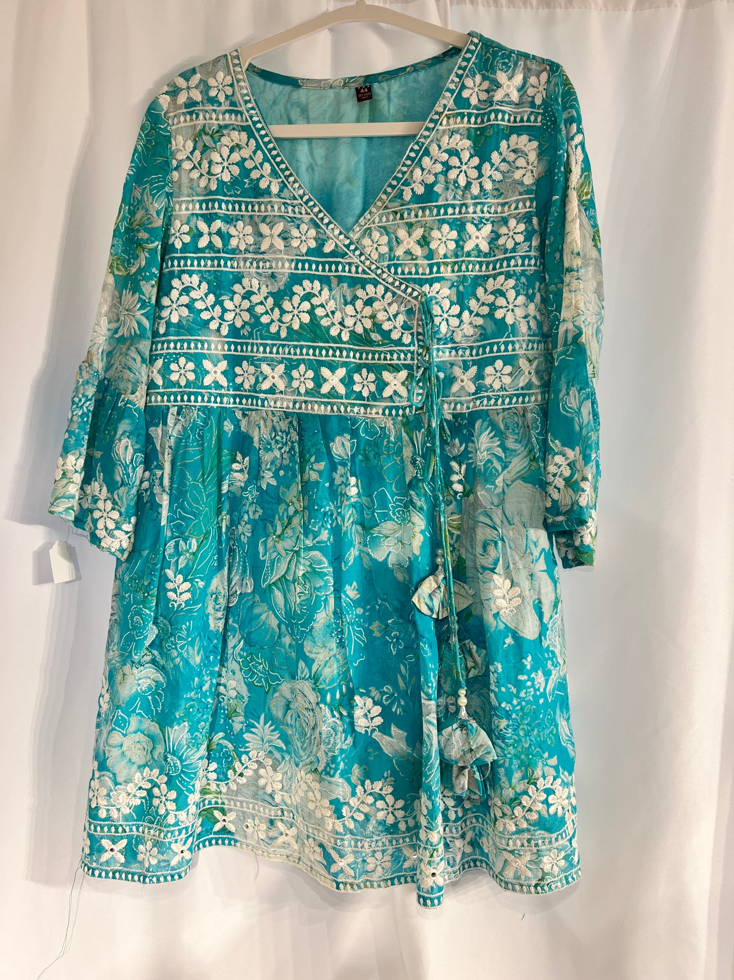 Embroidered light blue cotton short kurti