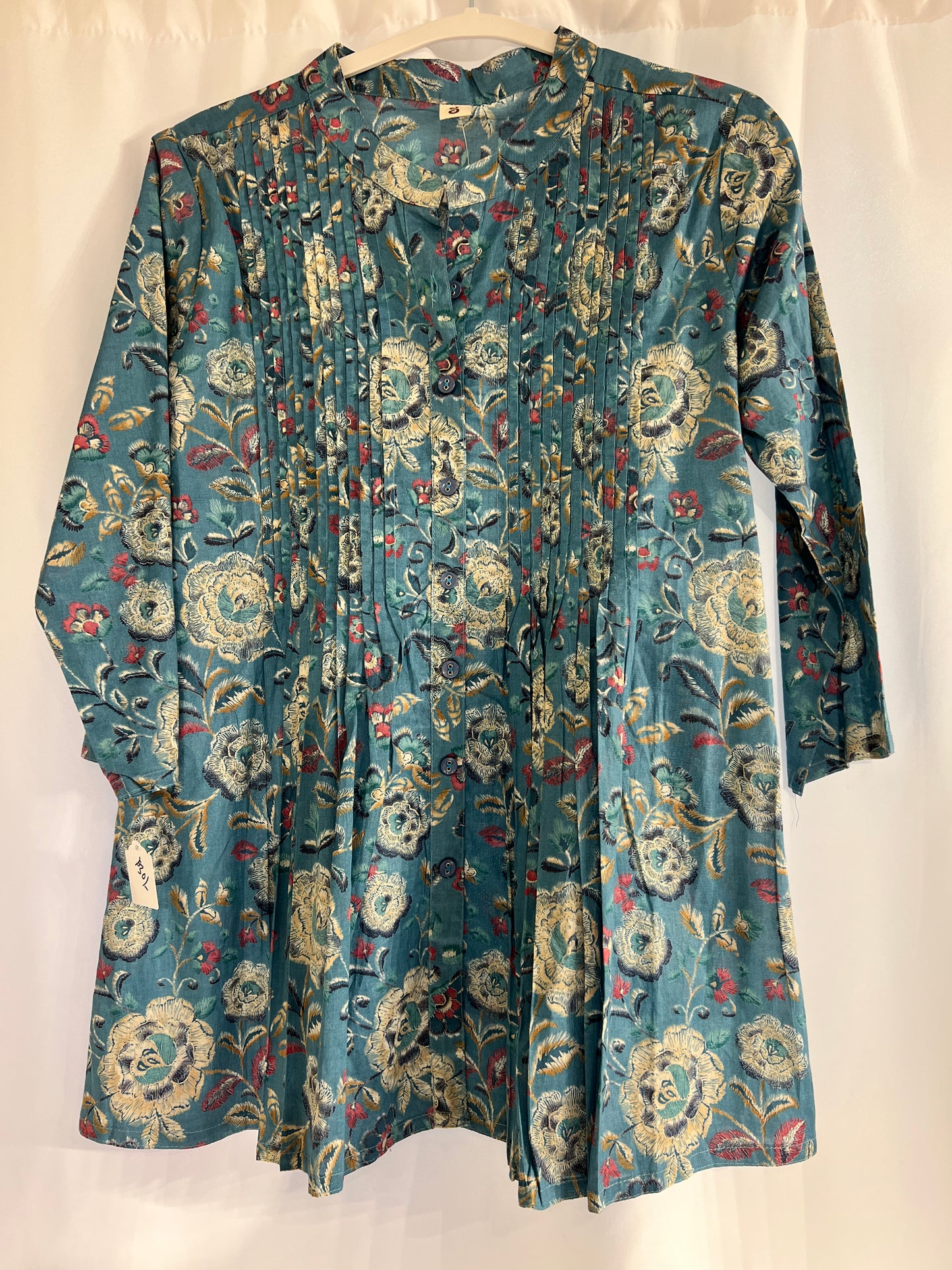 Blue printed cotton short kurti