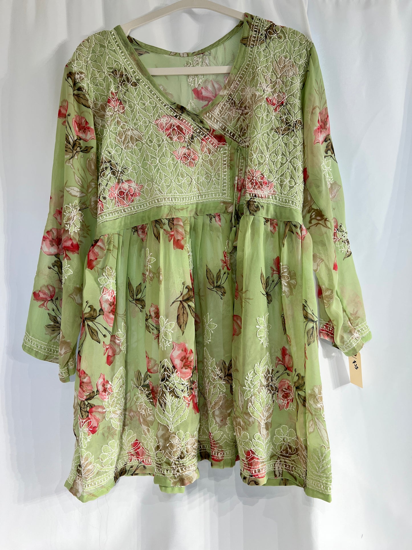 Light green printed cotton short kurti