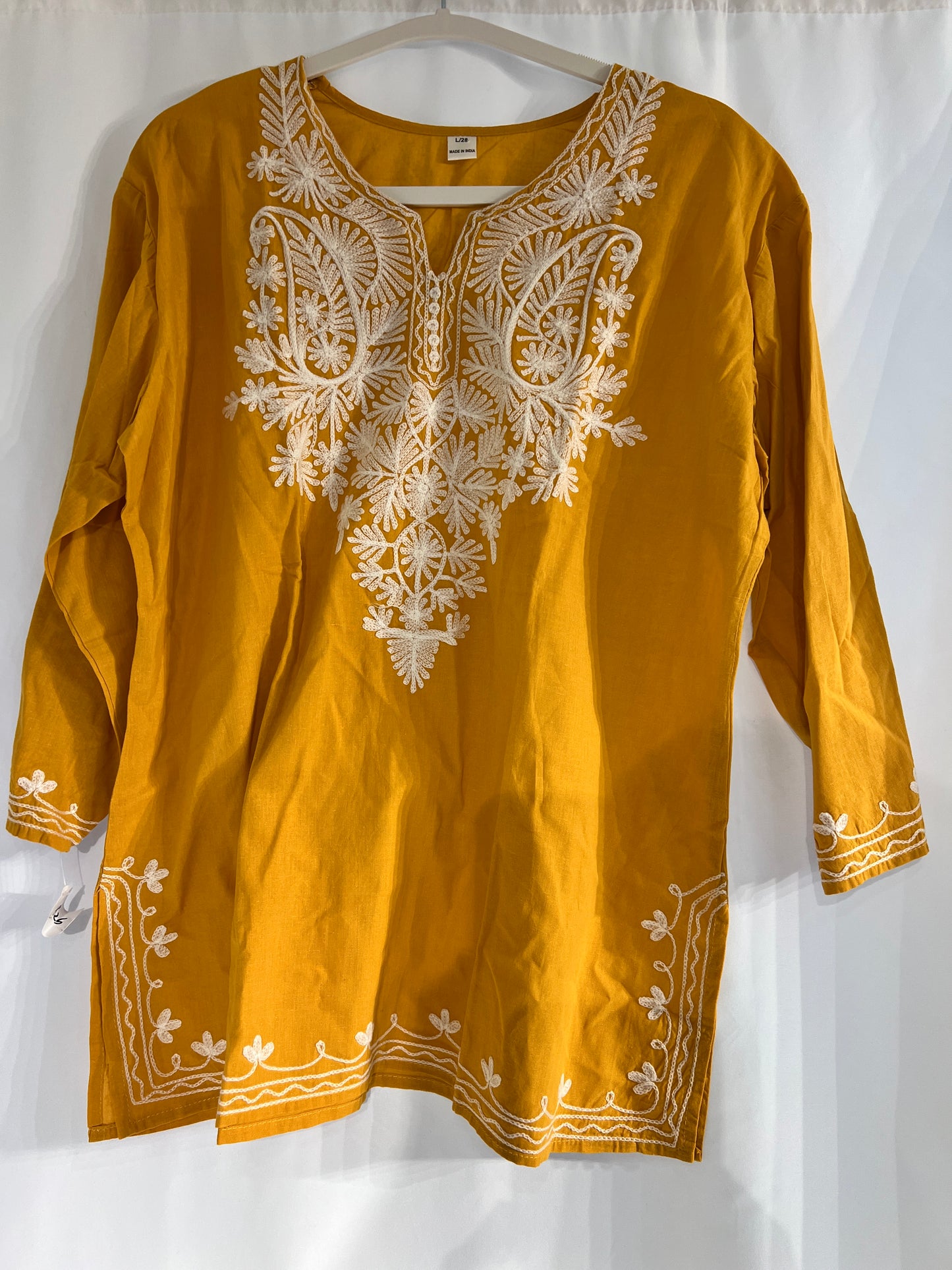 Embroidered mustard cotton short kurti