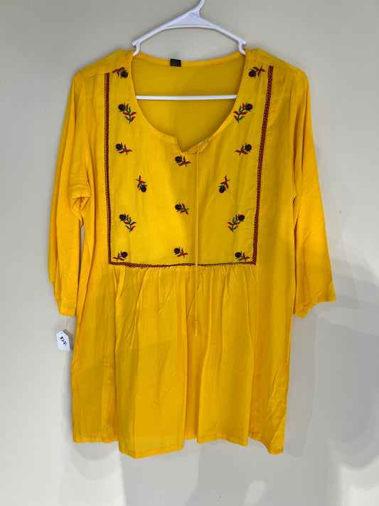 Plain yellow cotton short kurti