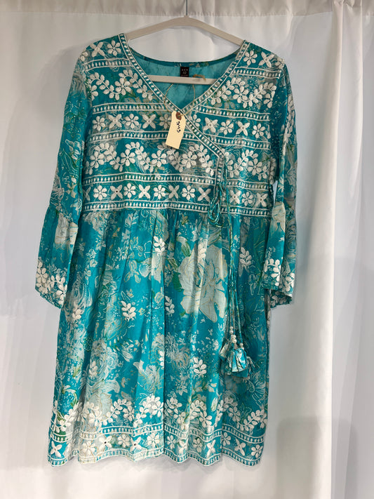 Turquoise Chikankari cotton short kurti