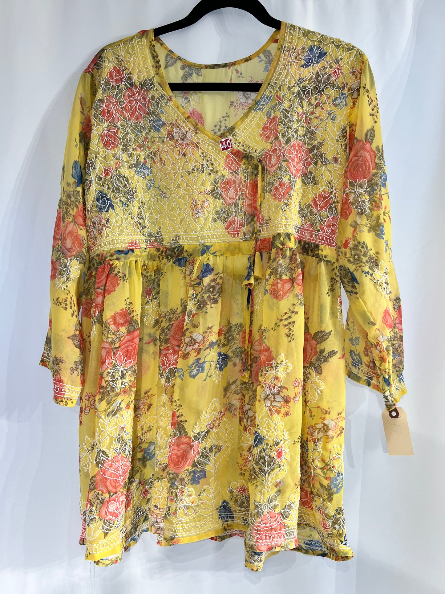 Yellow printed cotton short kurti