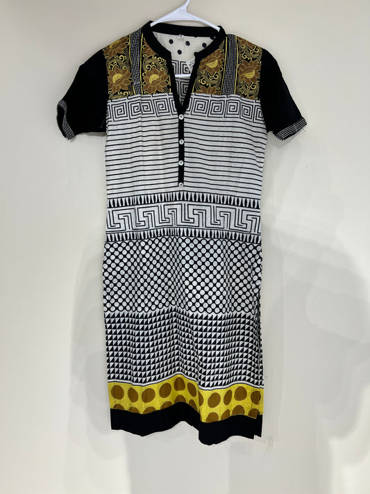 Pattern white cotton long kurti