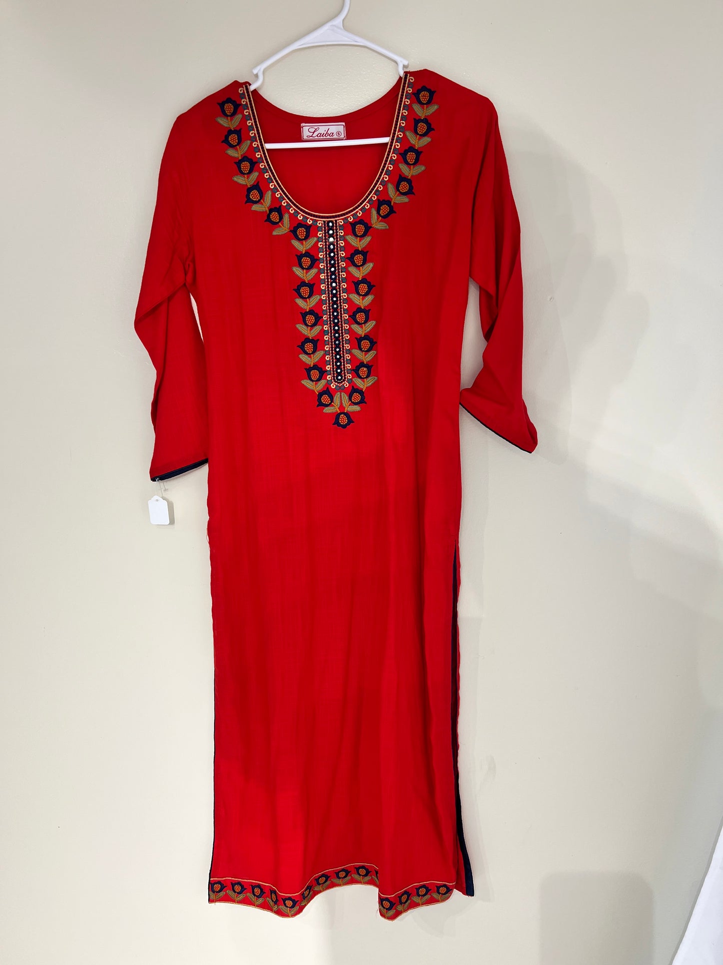 Plain red cotton long kurti