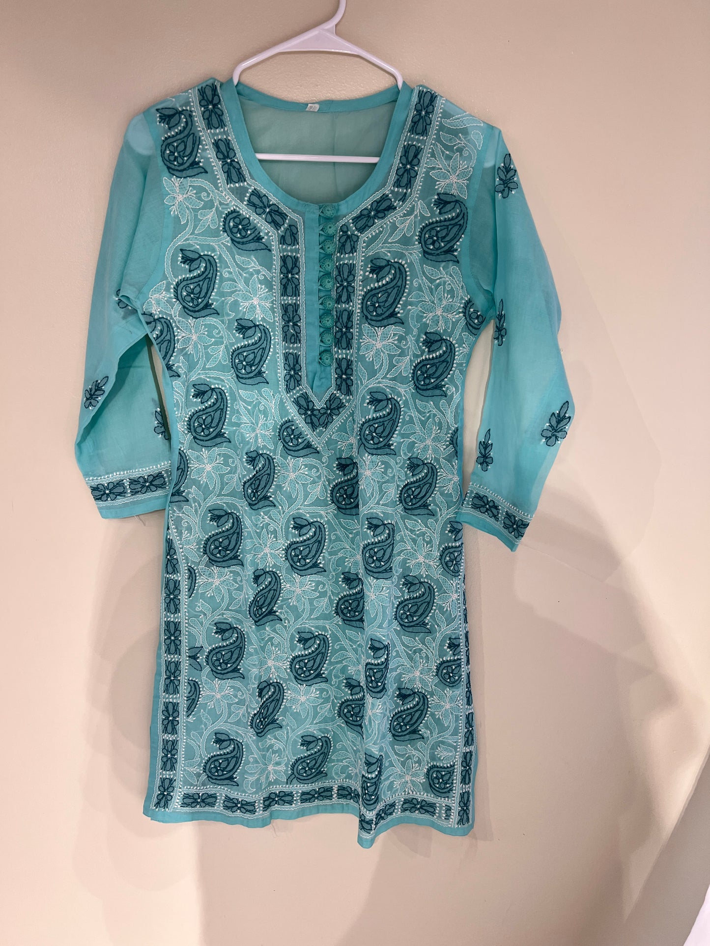 Blue Chikankari cotton long kurti