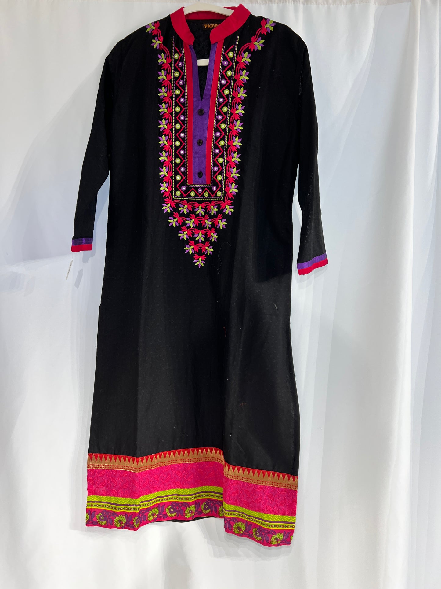 Embroidered black cotton long kurti
