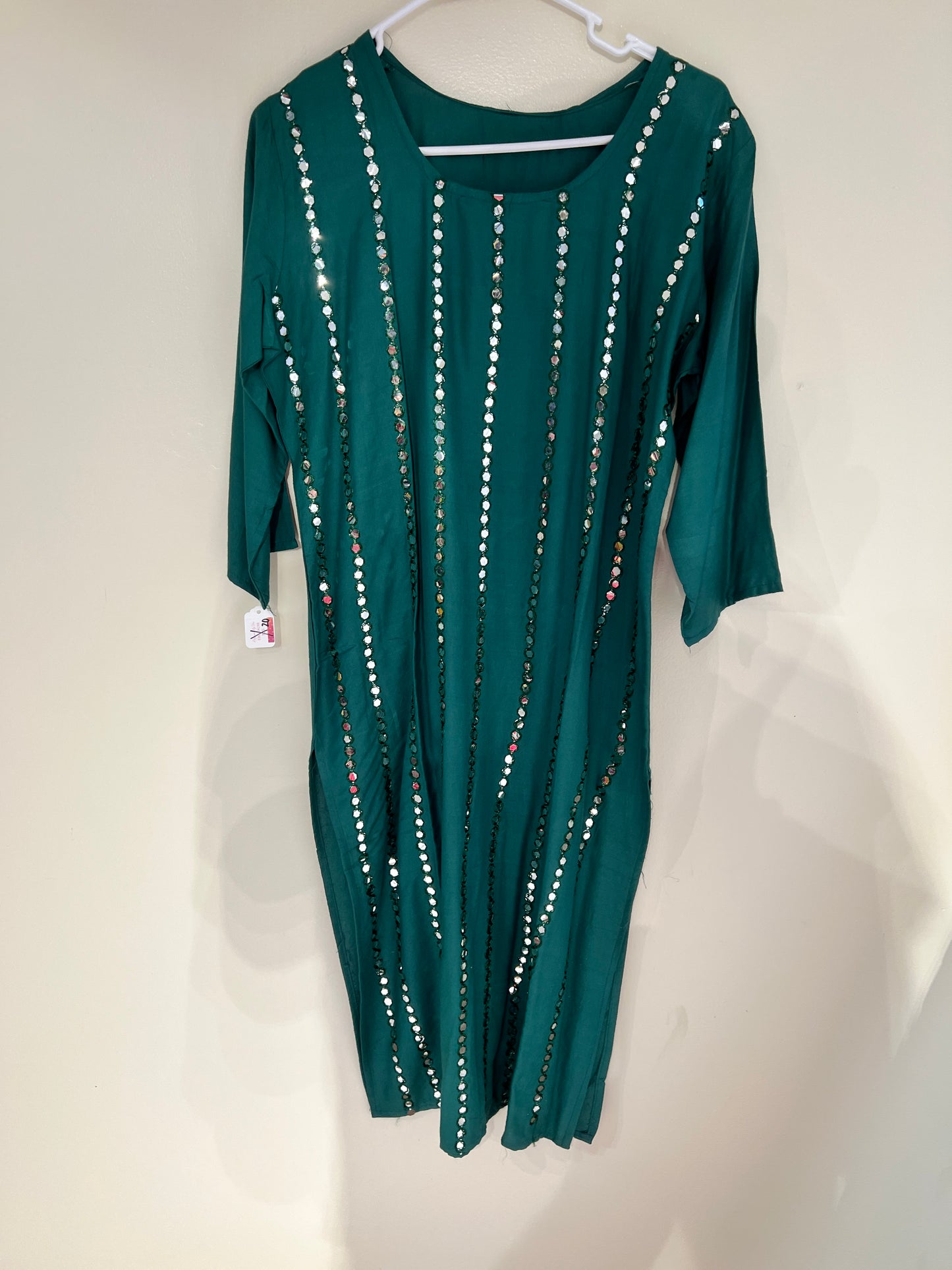 Mirror work green long kurti