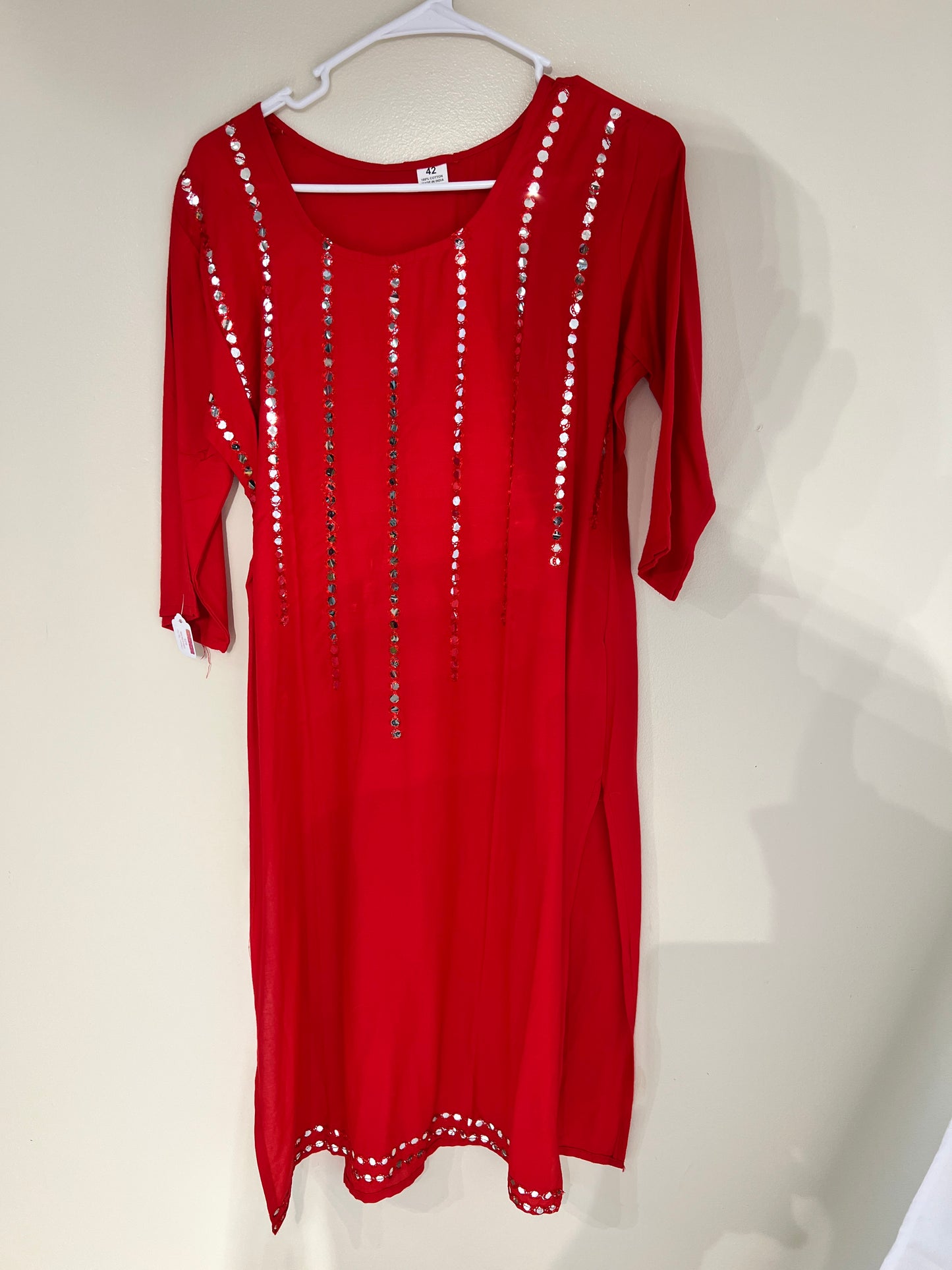 Mirror work red long kurti