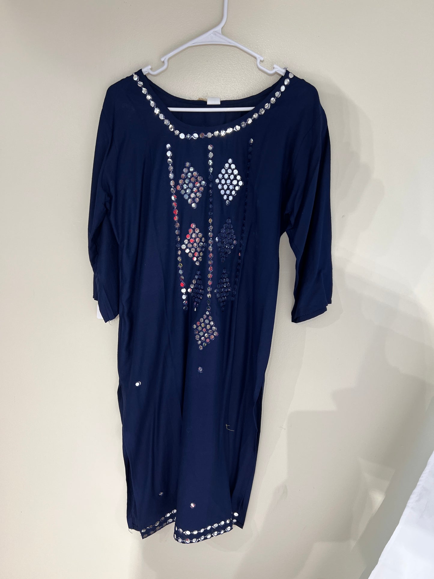Mirror work blue long kurti