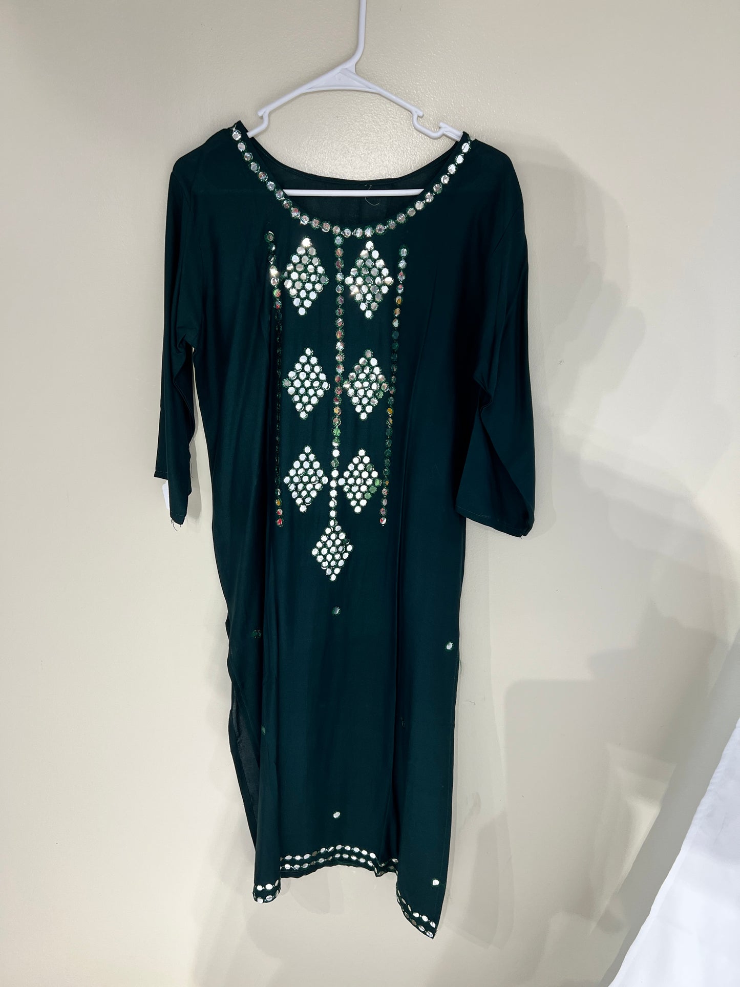 Mirror work green long kurti
