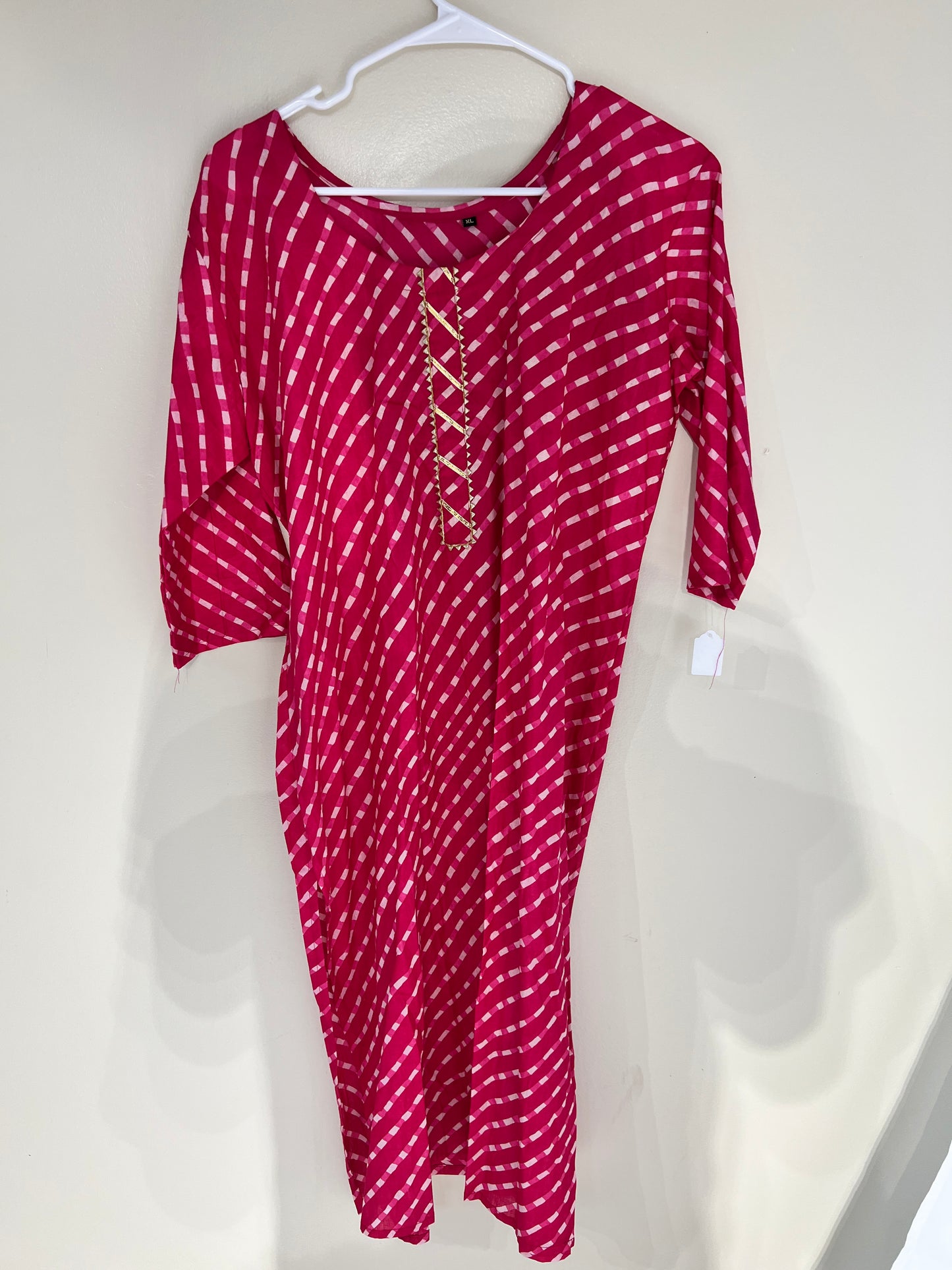 Printed pink cotton long kurti