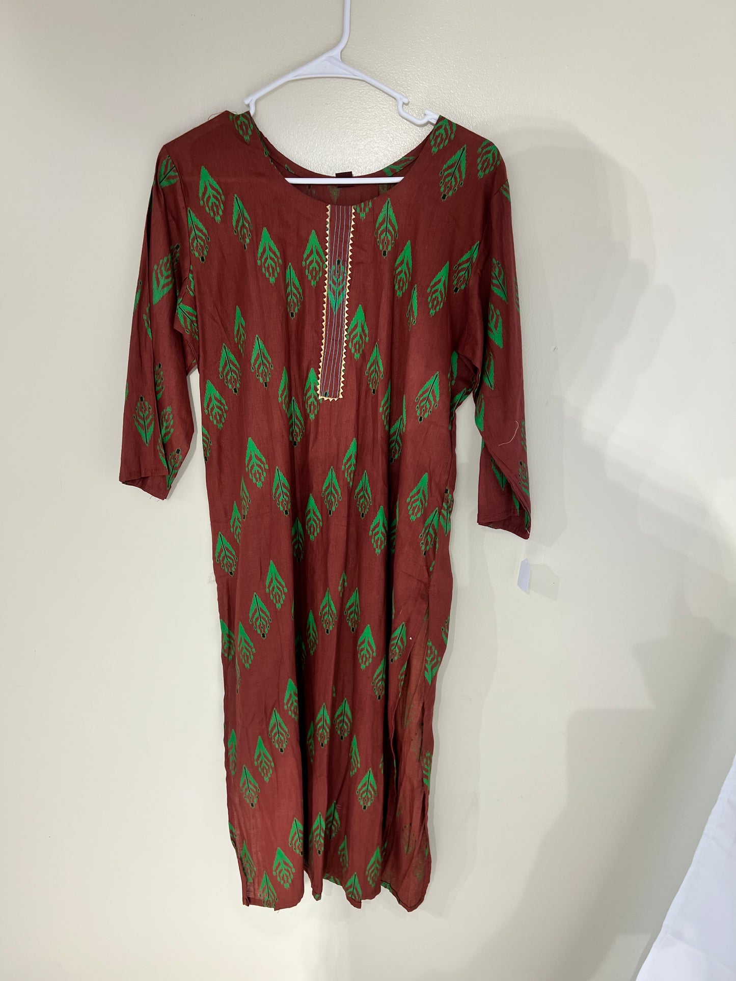 Printed brown cotton long kurti