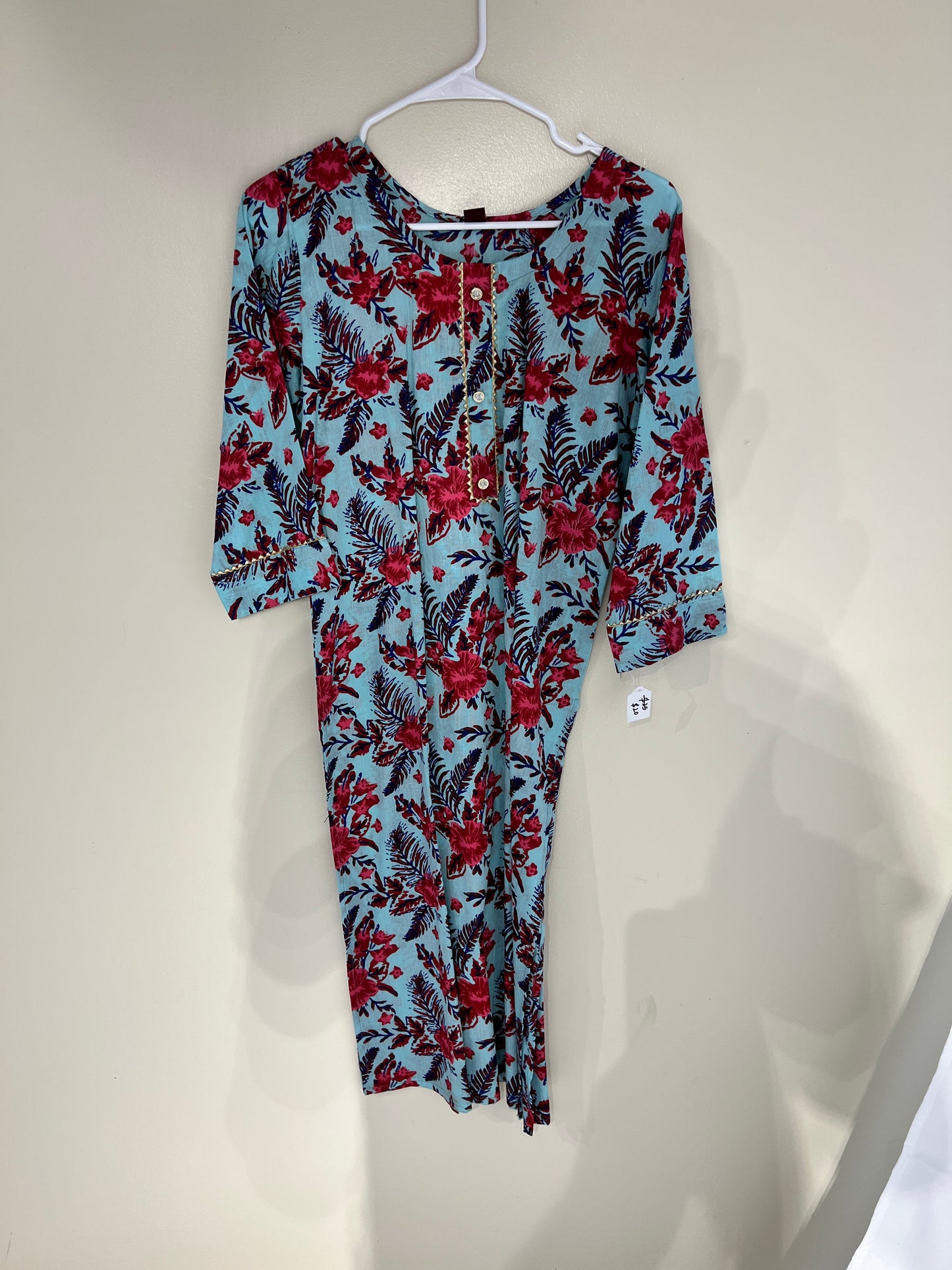Printed light blue cotton long kurti