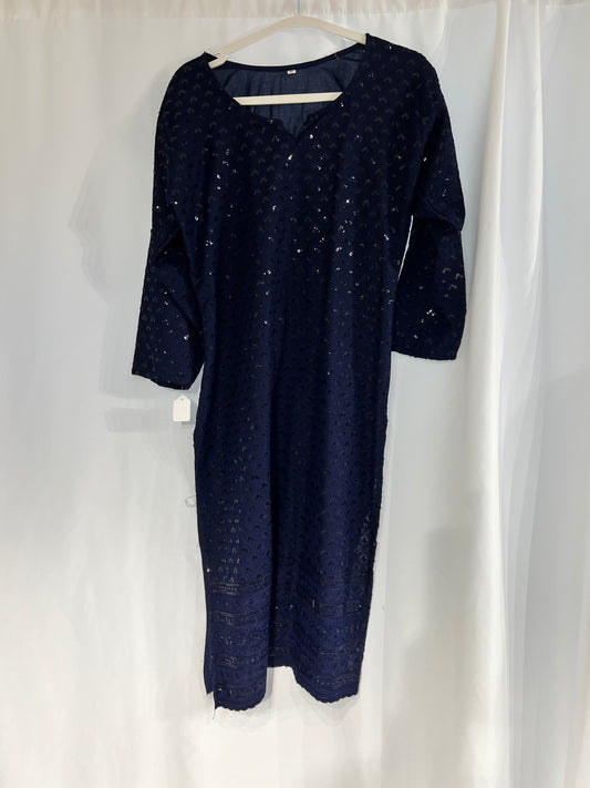 Mirror work blue long kurti
