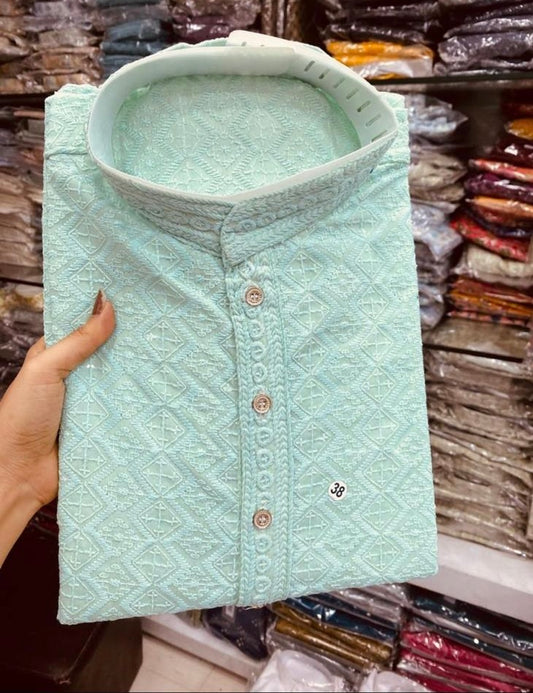 Pista green Rayon Embroidered Kurta Pajama