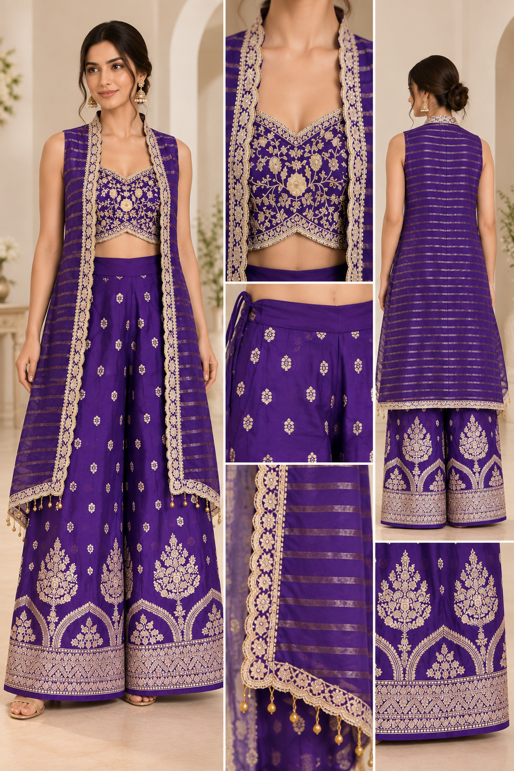 Royal Embroidered Palazzo Set with Sleeveless Jacket (Two Colors)