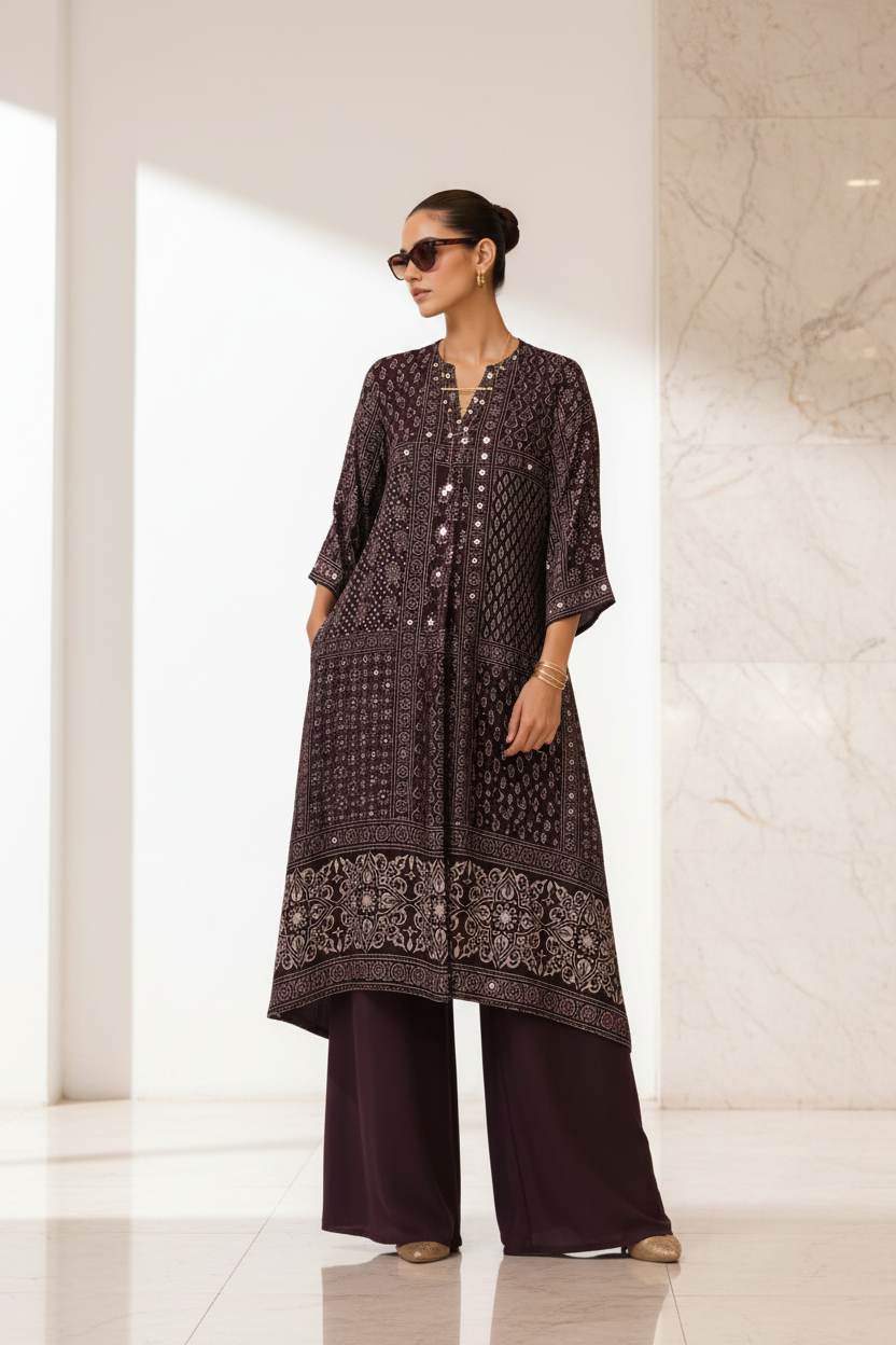 Designer Crepe Co-Ord Set Ajrakh Print