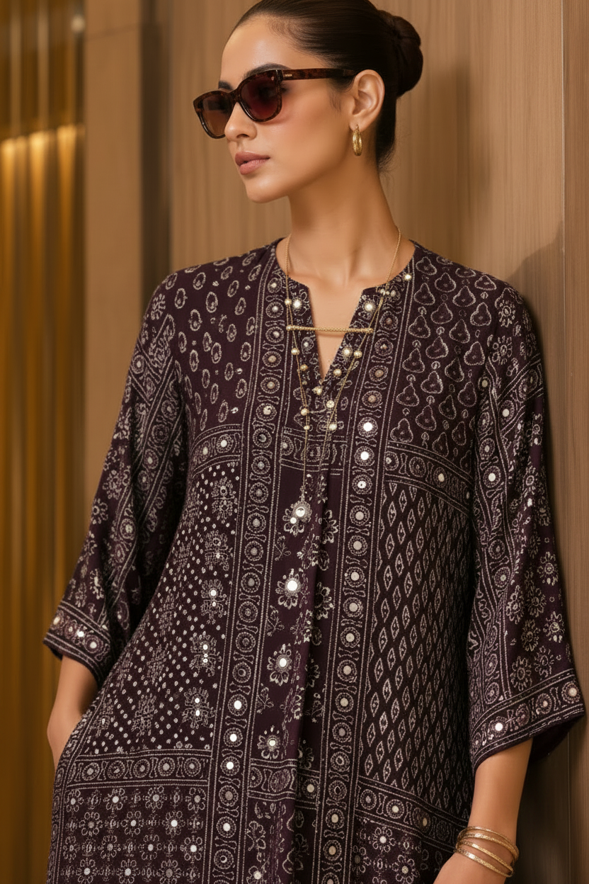 Designer Crepe Co-Ord Set Ajrakh Print
