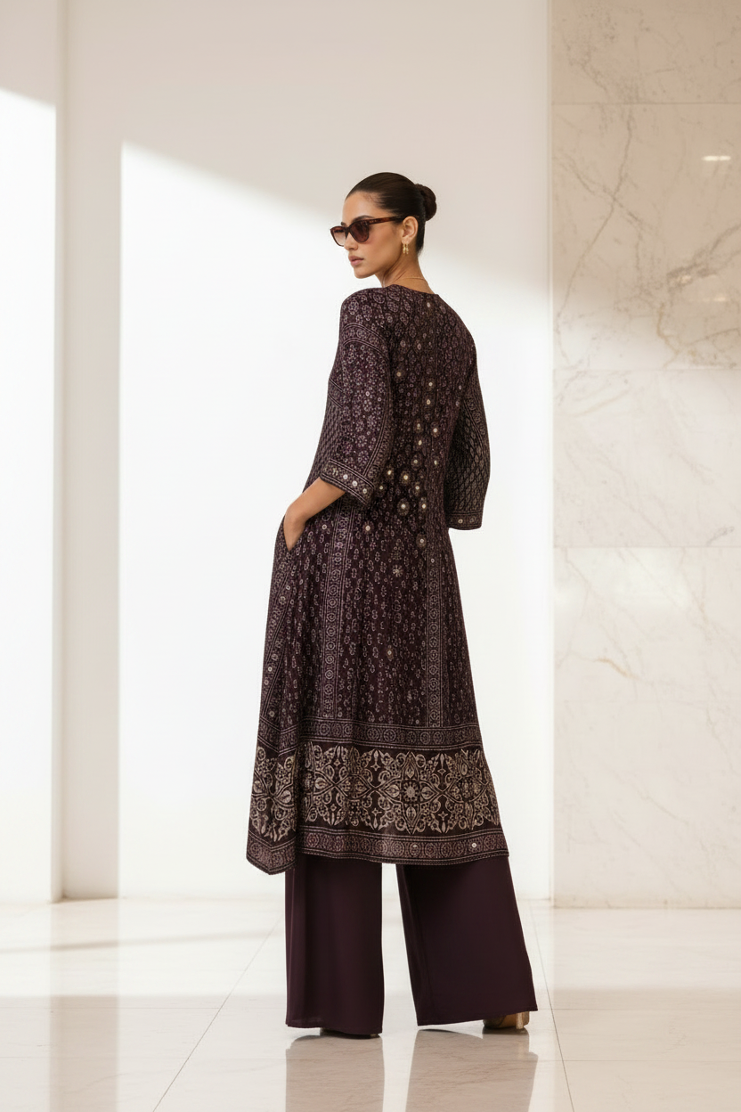 Designer Crepe Co-Ord Set Ajrakh Print