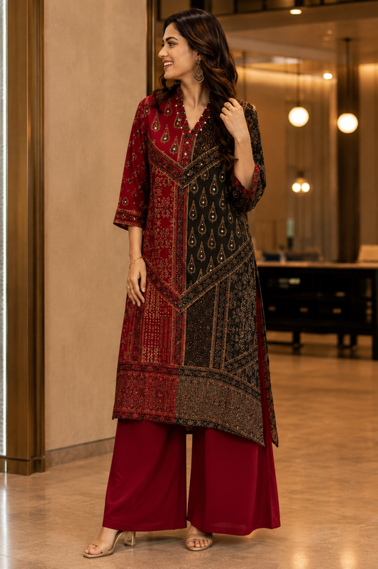 Designer Ajrakh Printed Kurta Set