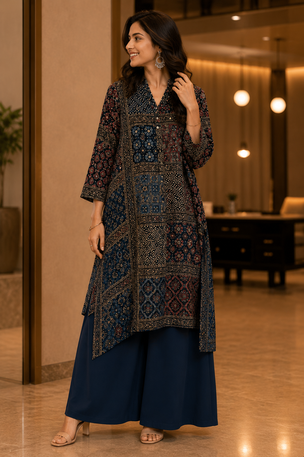 Designer Ajrakh Printed Kurta Set