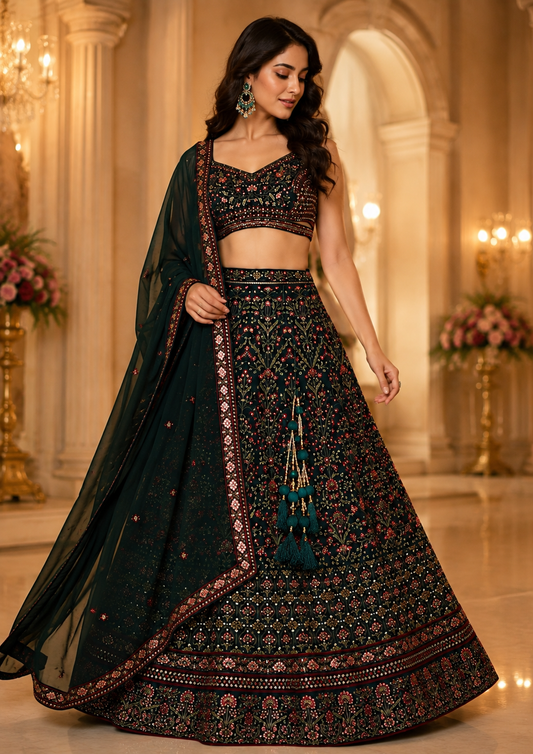 Emerald Floral Embroidered Lehenga Set