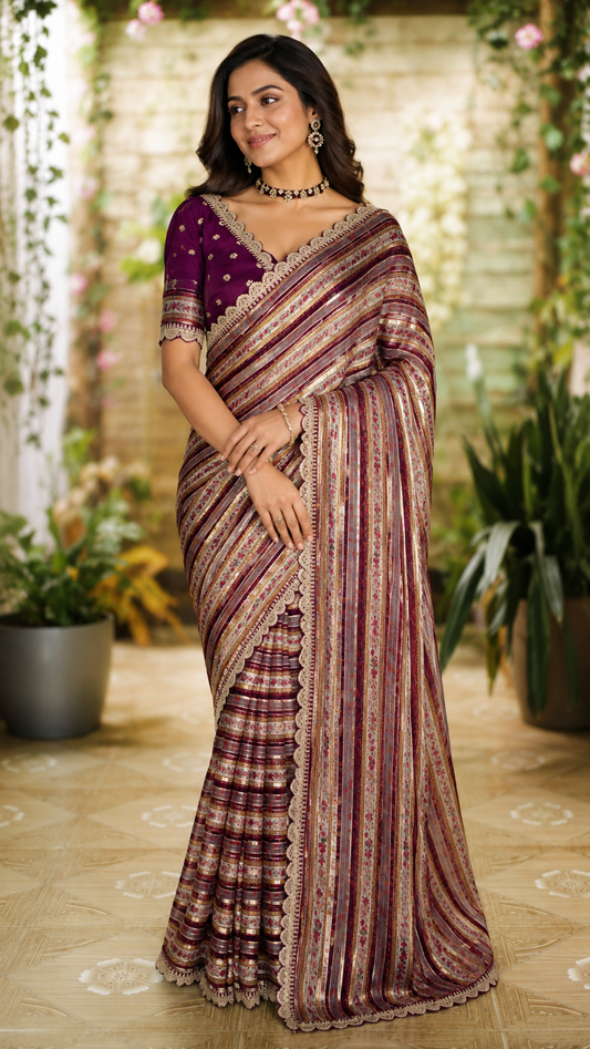 Elegant Maroon & Plum Printed Saree