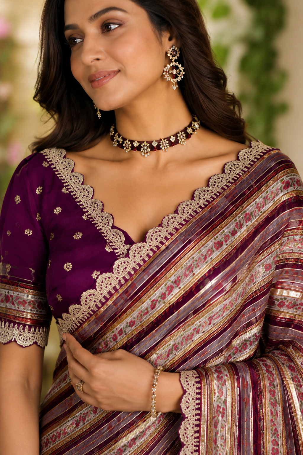 Elegant Maroon & Plum Printed Saree