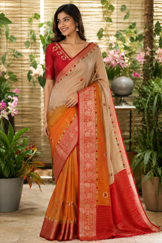 Handloom Saree with Woven Border and Floral Motifs