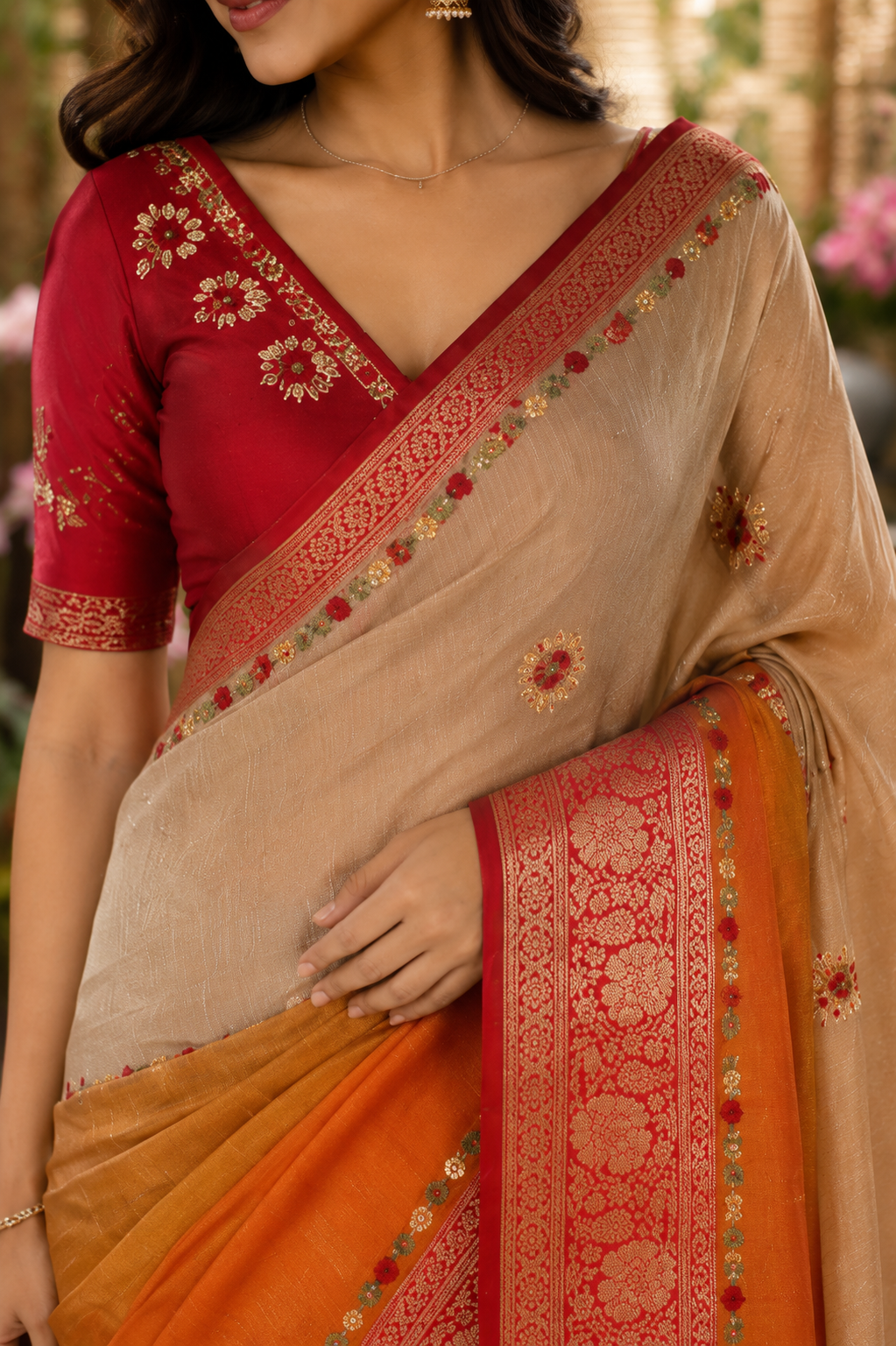 Handloom Saree with Woven Border and Floral Motifs