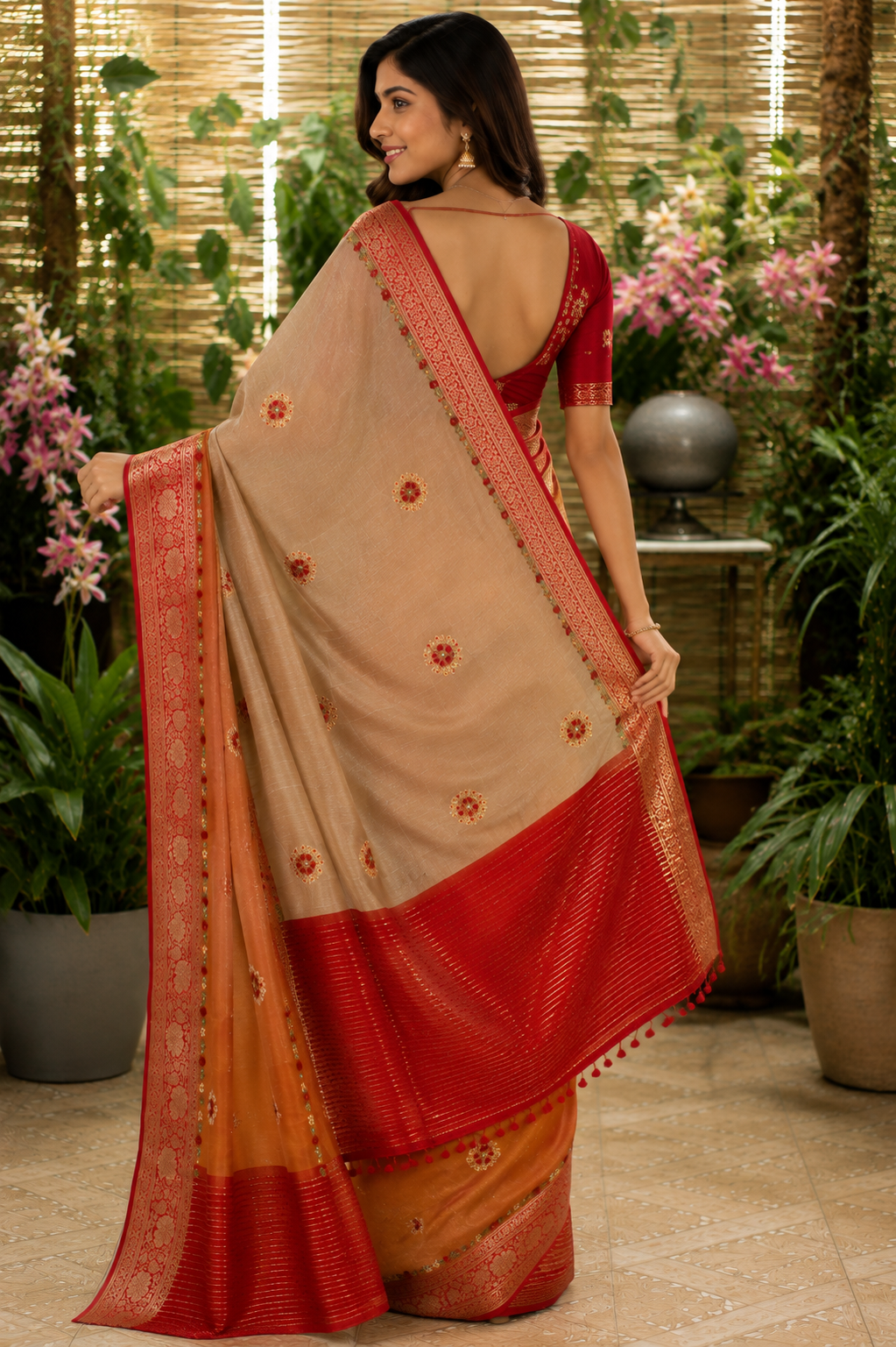 Handloom Saree with Woven Border and Floral Motifs