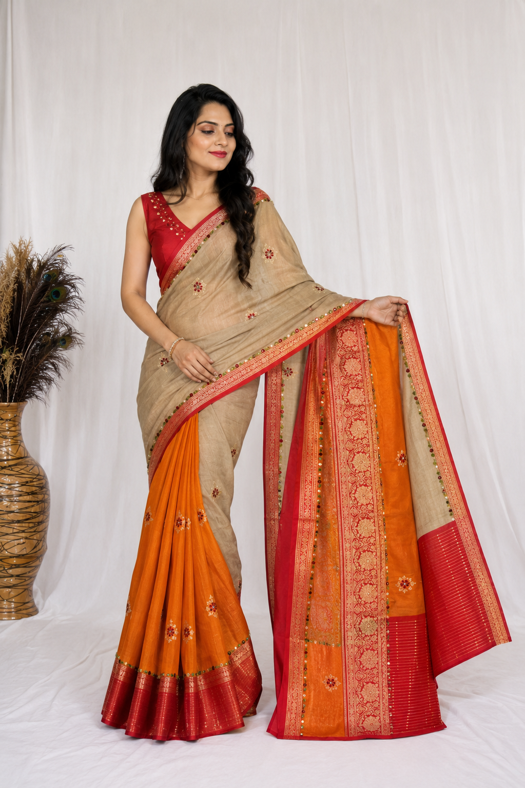 Handloom Saree with Woven Border and Floral Motifs