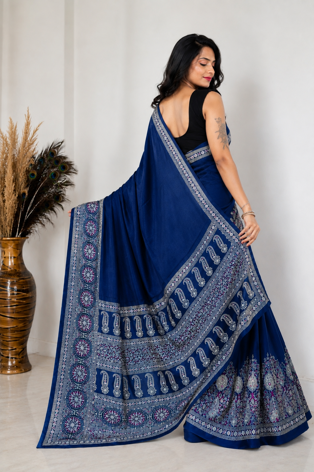 Modal Crepe Saree with Intricate Paisley Border (3 colors)
