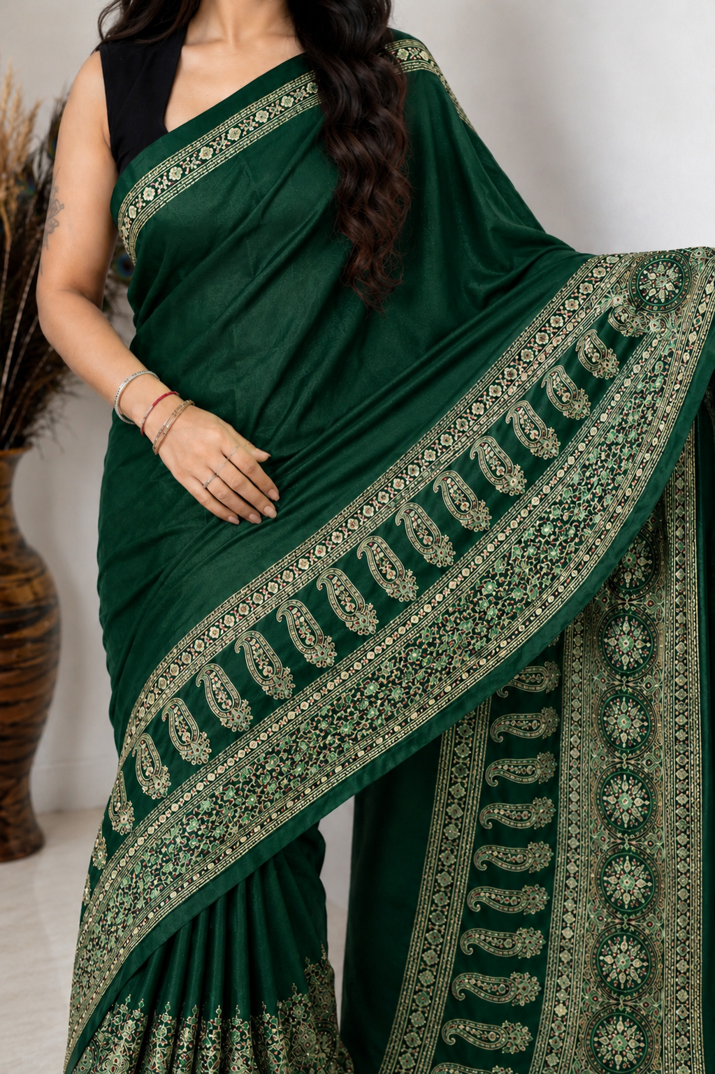 Modal Crepe Saree with Intricate Paisley Border (3 colors)